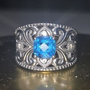 Effy Silver Ring with Vibrant Blue Stone
